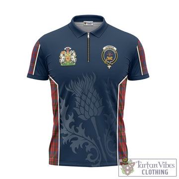 Cameron of Locheil Tartan Zipper Polo Shirt with Family Crest and Scottish Thistle Vibes Sport Style