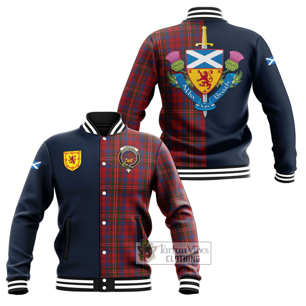 Tartan Vibes Clothing Cameron of Locheil Tartan Baseball Jacket with Scottish Lion Royal Arm Half Style