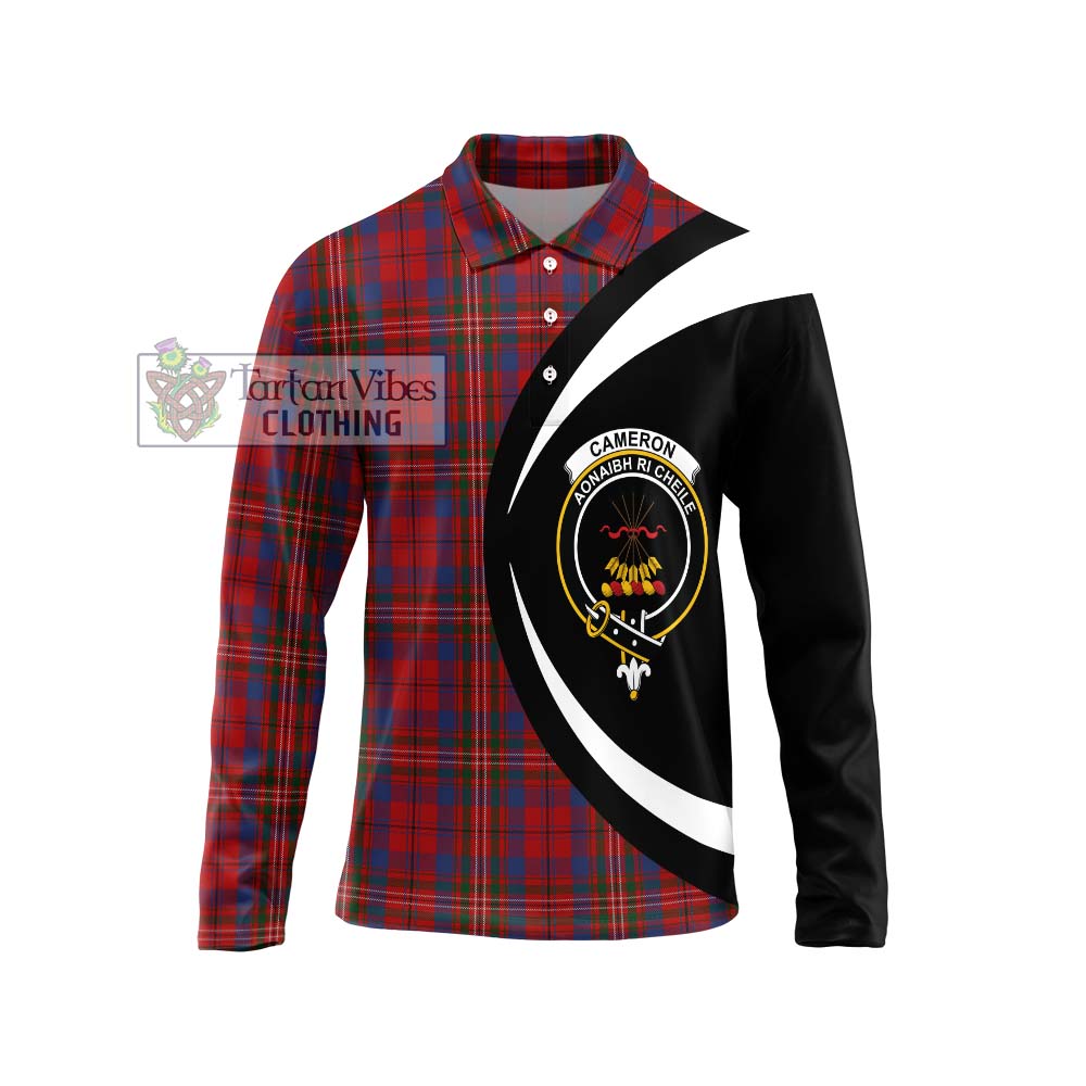 Cameron of Locheil Tartan Long Sleeve Polo Shirt with Family Crest Circle Style Unisex - Tartan Vibes Clothing