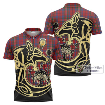 Cameron of Locheil Tartan Zipper Polo Shirt with Family Crest Celtic Wolf Style