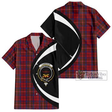 Cameron of Locheil Tartan Short Sleeve Button Up with Family Crest Circle Style