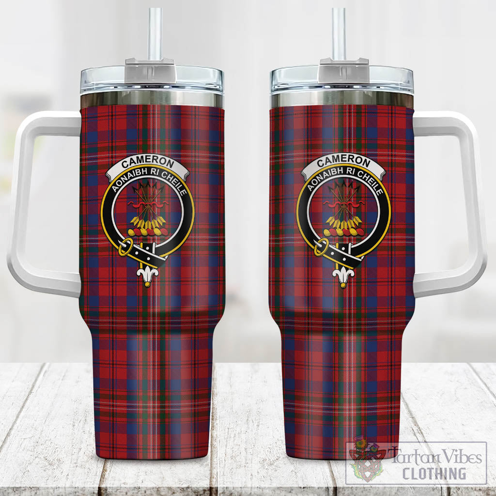 Tartan Vibes Clothing Cameron of Locheil Tartan and Family Crest Tumbler with Handle