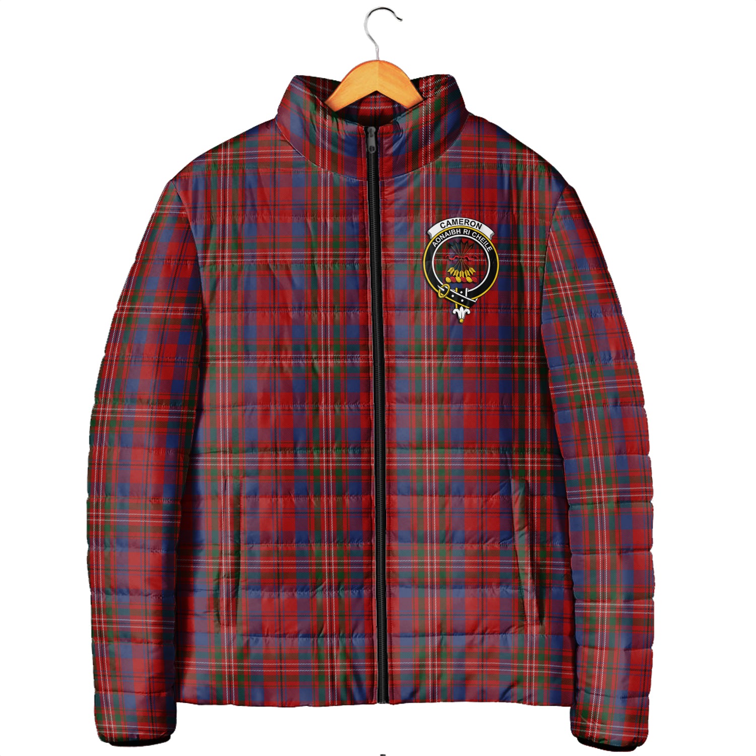 Cameron of Locheil Tartan Padded Jacket with Family Crest Men's Padded Jacket - Tartan Vibes Clothing