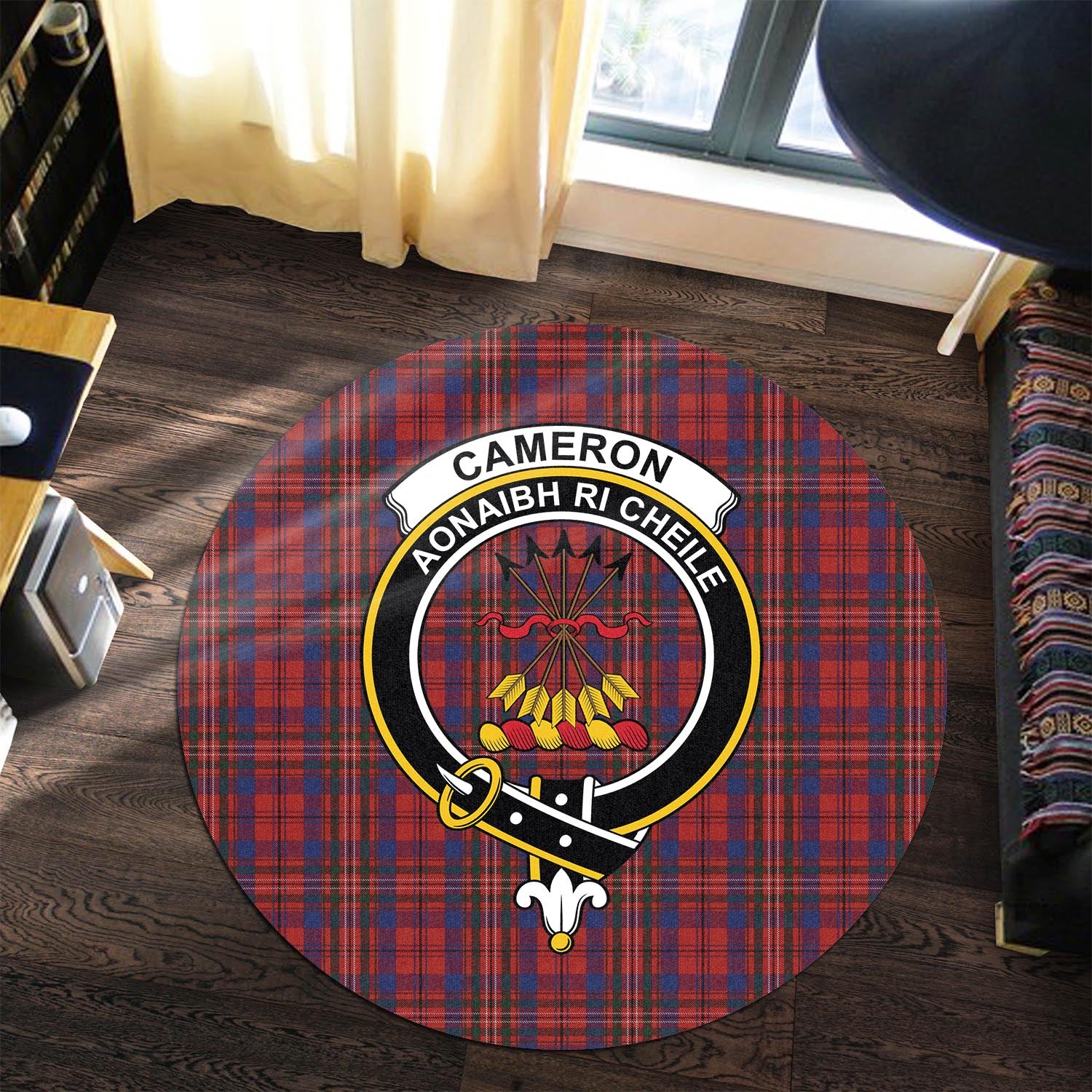 Cameron of Locheil Tartan Round Rug with Family Crest - Tartanvibesclothing