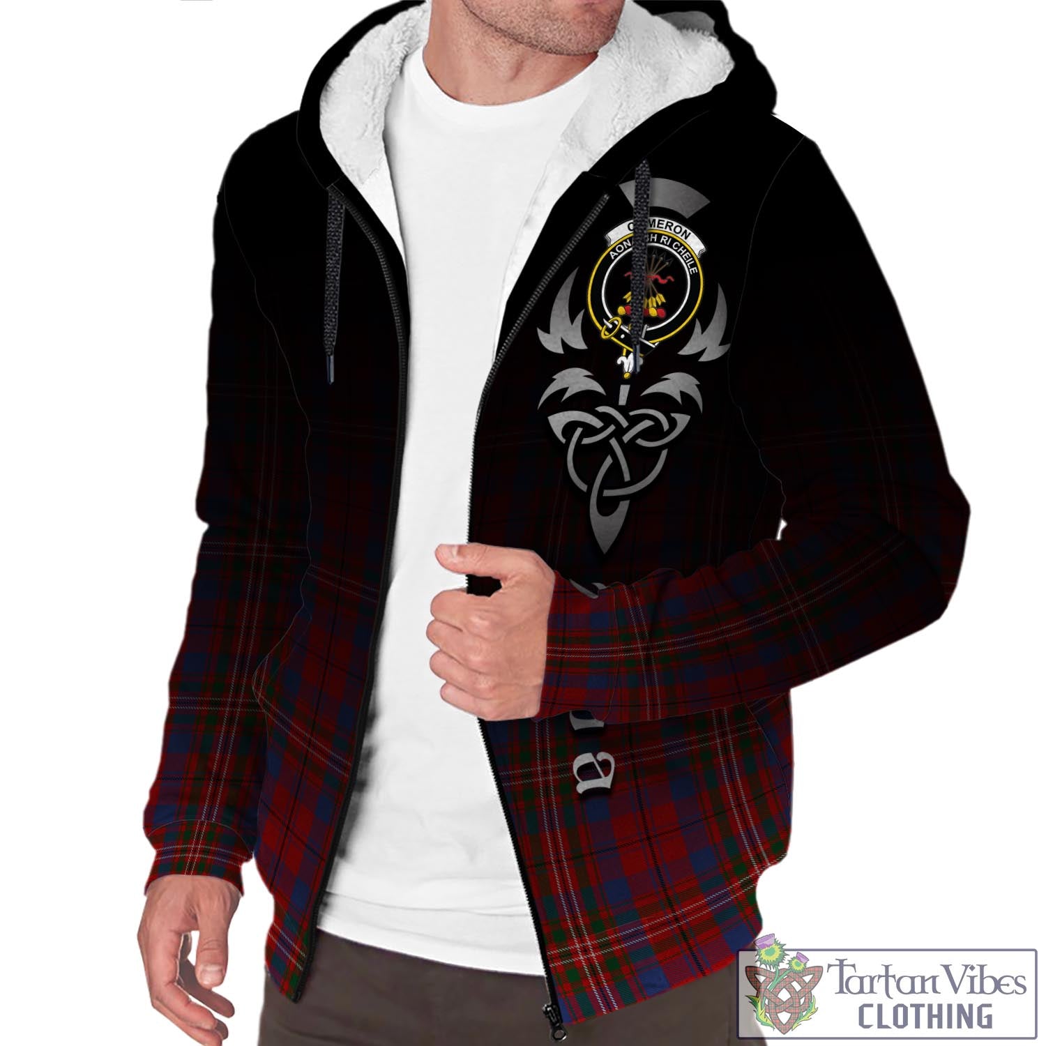 Tartan Vibes Clothing Cameron of Locheil Tartan Sherpa Hoodie Featuring Alba Gu Brath Family Crest Celtic Inspired