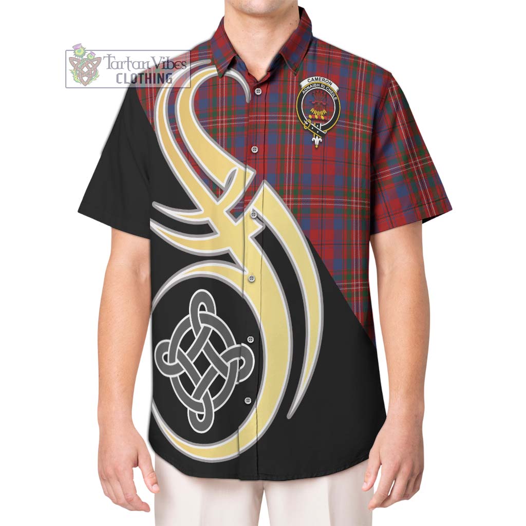 Cameron of Locheil Tartan Short Sleeve Button Shirt with Family Crest and Celtic Symbol Style Kid - Tartan Vibes Clothing