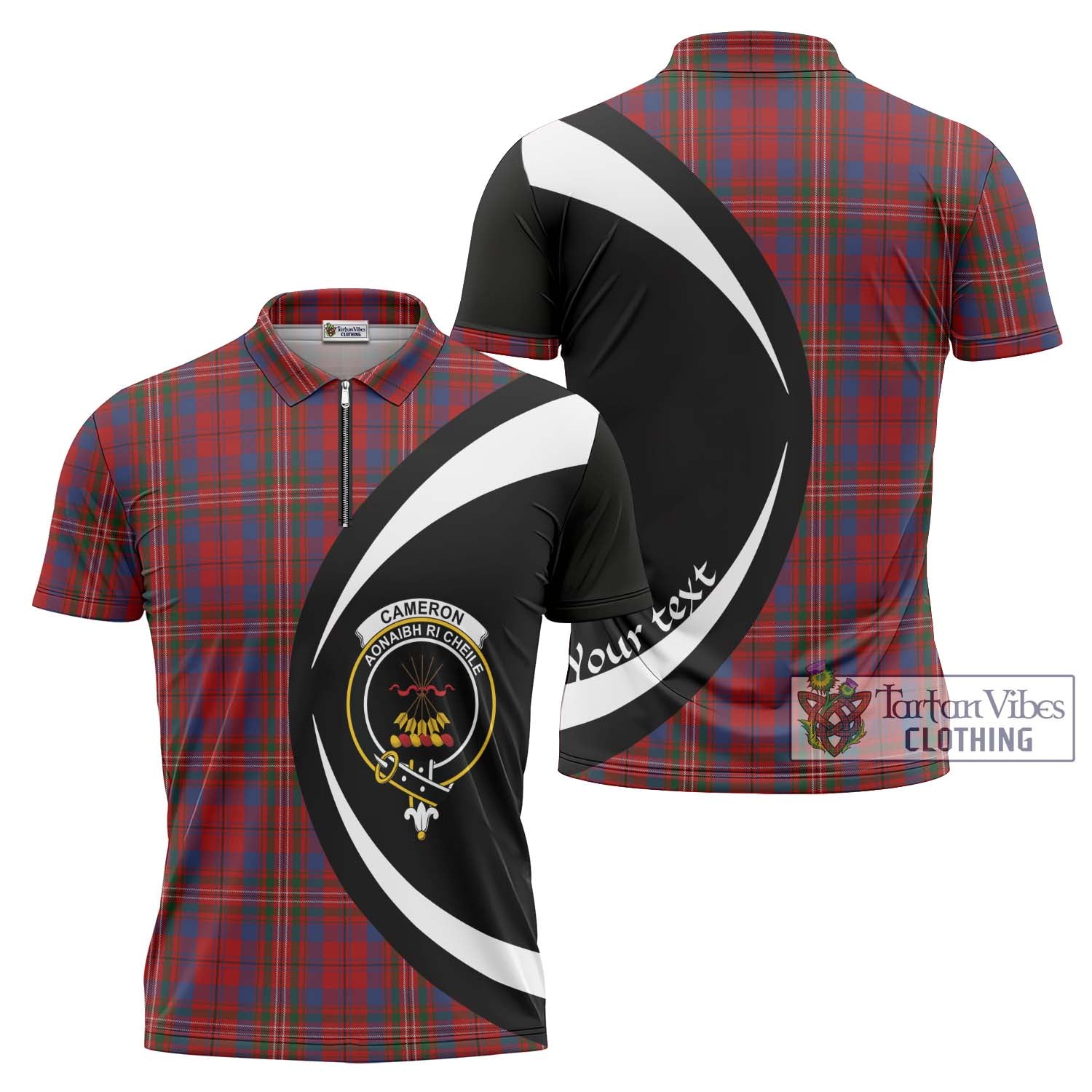 Tartan Vibes Clothing Cameron of Locheil Tartan Zipper Polo Shirt with Family Crest Circle Style