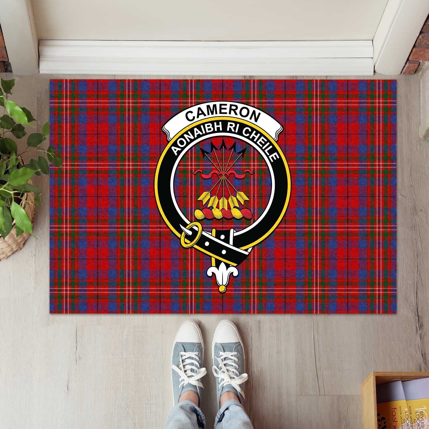 Cameron of Locheil Tartan Door Mat with Family Crest - Tartanvibesclothing