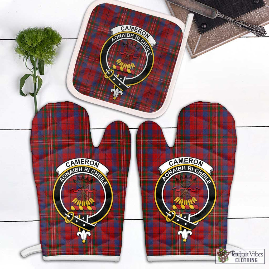 Cameron of Locheil Tartan Combo Oven Mitt & Pot-Holder with Family Crest Combo 1 Oven Mitt & 1 Pot-Holder White - Tartan Vibes Clothing