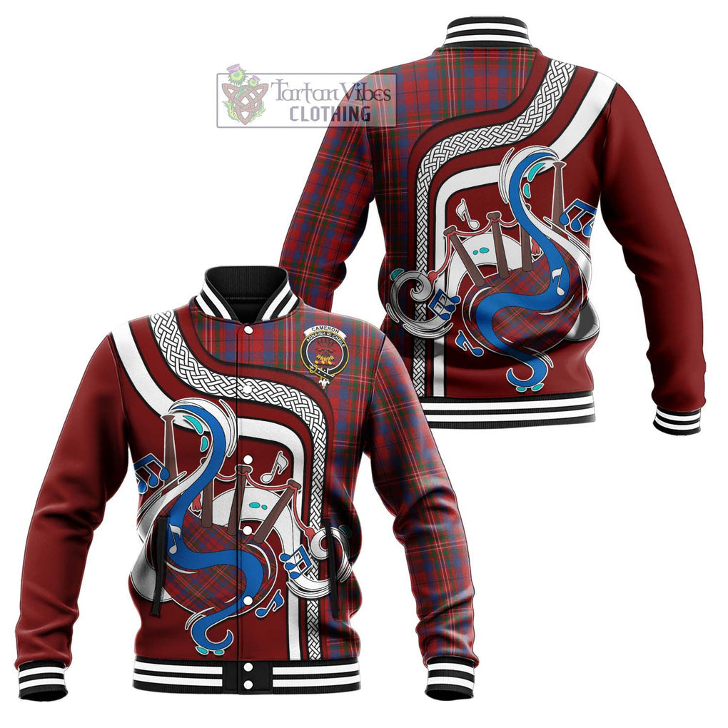 Tartan Vibes Clothing Cameron of Locheil Tartan Baseball Jacket with Epic Bagpipe Style