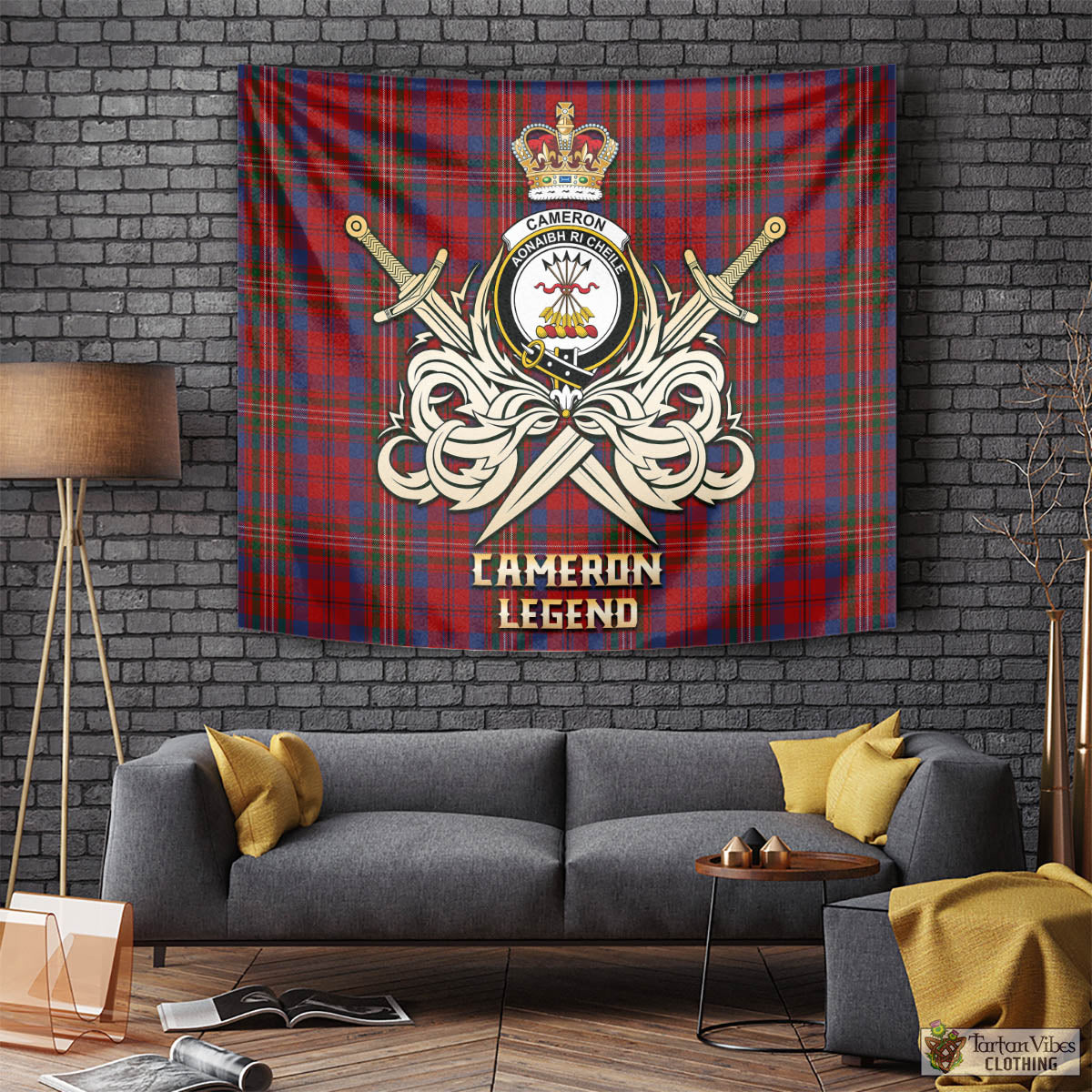 Tartan Vibes Clothing Cameron of Locheil Tartan Tapestry with Clan Crest and the Golden Sword of Courageous Legacy