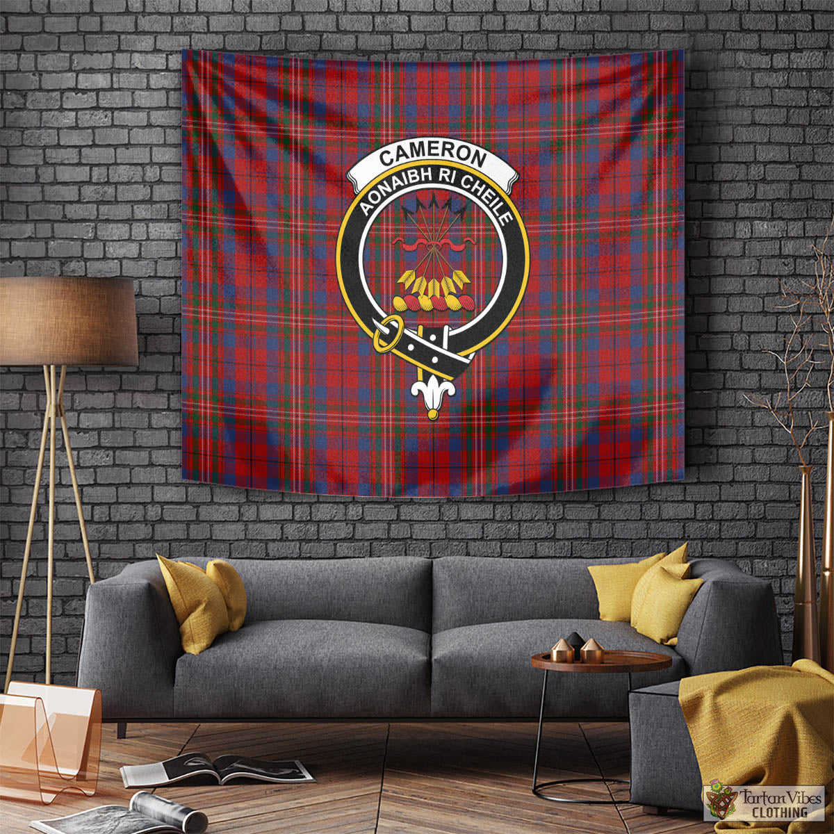 Tartan Vibes Clothing Cameron of Locheil Tartan Tapestry Wall Hanging and Home Decor for Room with Family Crest