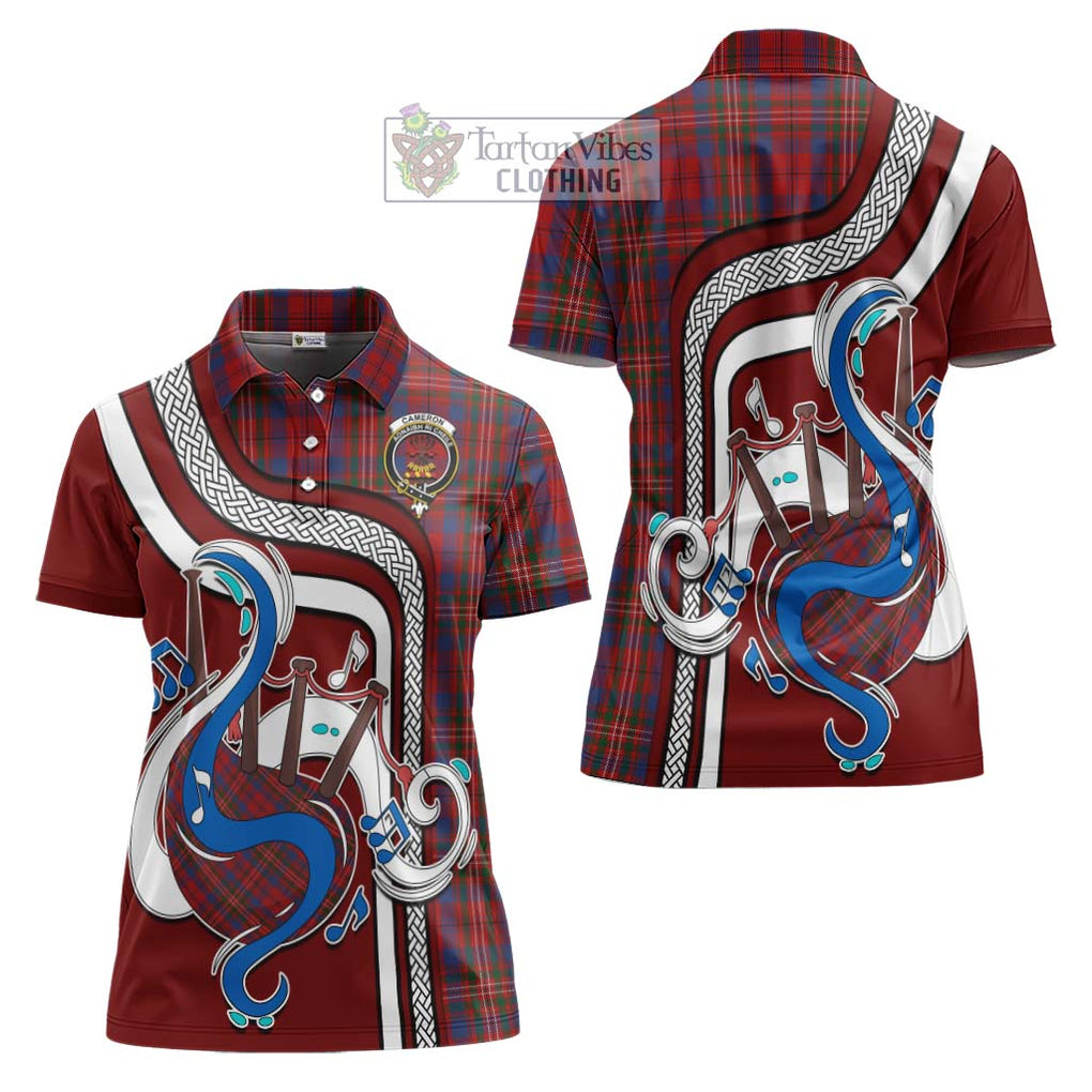 Cameron of Locheil Tartan Women's Polo Shirt with Epic Bagpipe Style Women - Tartanvibesclothing Shop