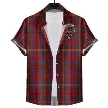 Cameron of Locheil Tartan Short Sleeve Button Down Shirt with Family Crest