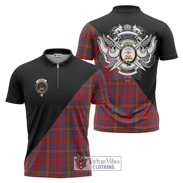 Cameron of Locheil Tartan Zipper Polo Shirt with Family Crest and Military Logo Style