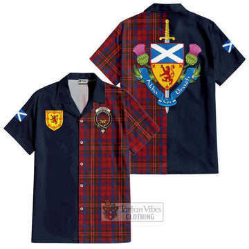 Cameron of Locheil Tartan Short Sleeve Button Shirt Alba with Scottish Lion Royal Arm Half Style