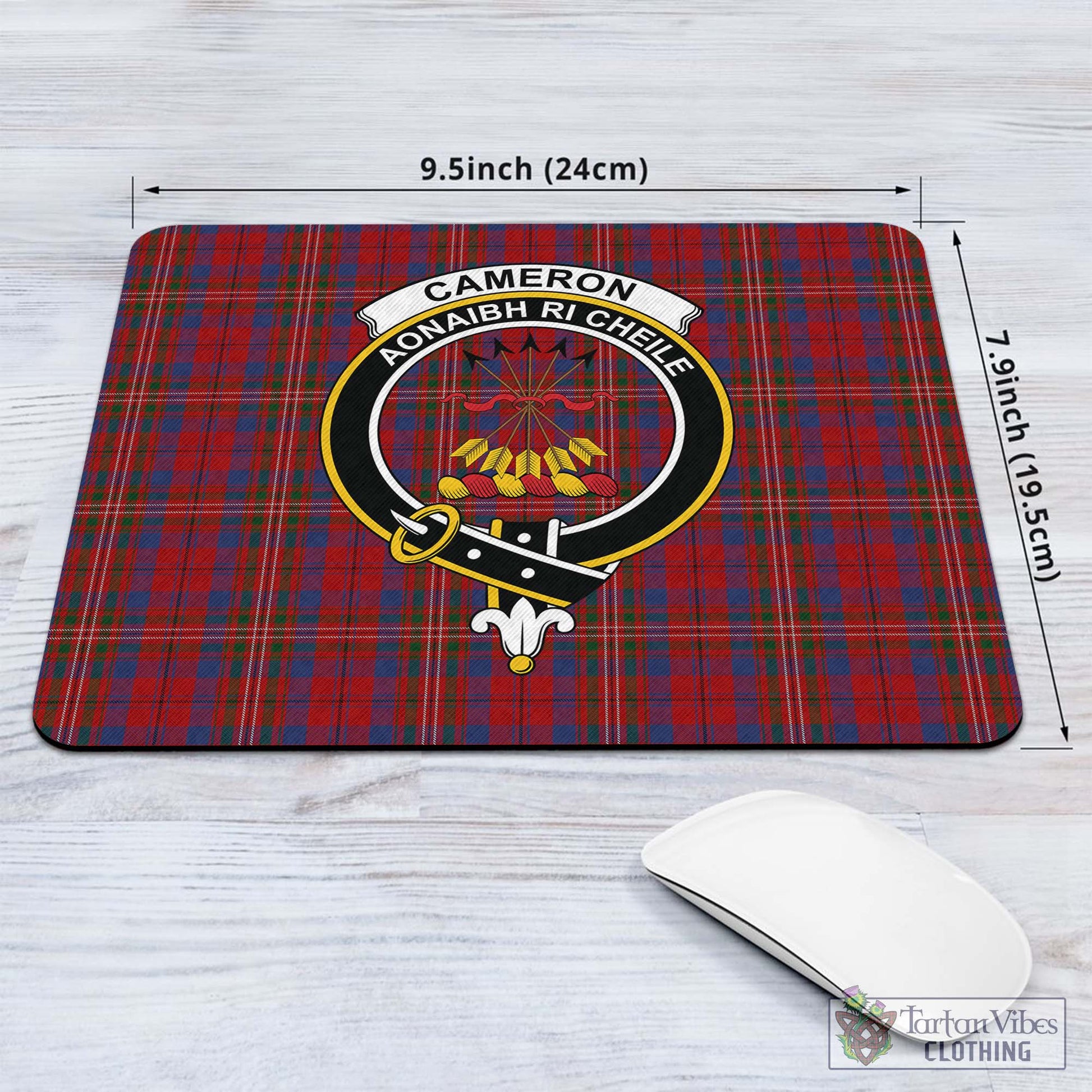 Tartan Vibes Clothing Cameron of Locheil Tartan Mouse Pad with Family Crest