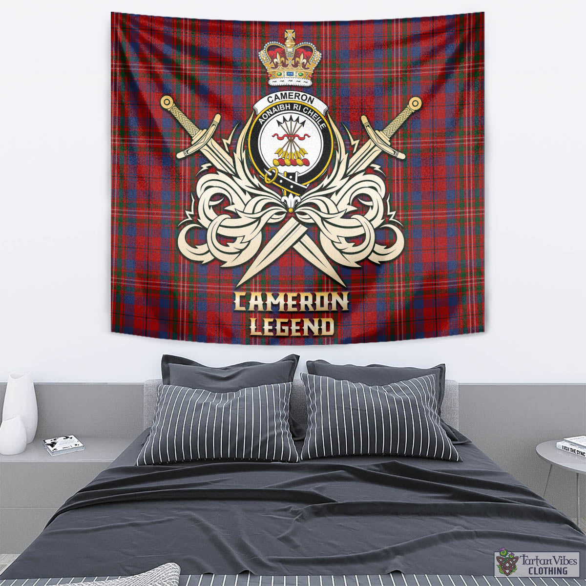 Tartan Vibes Clothing Cameron of Locheil Tartan Tapestry with Clan Crest and the Golden Sword of Courageous Legacy