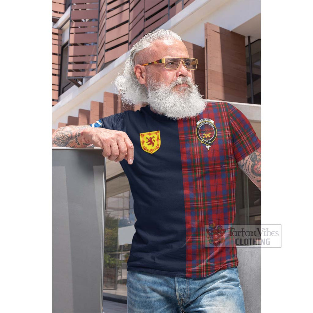 Tartan Vibes Clothing Cameron of Locheil Tartan Cotton T-shirt with Scottish Lion Royal Arm Half Style