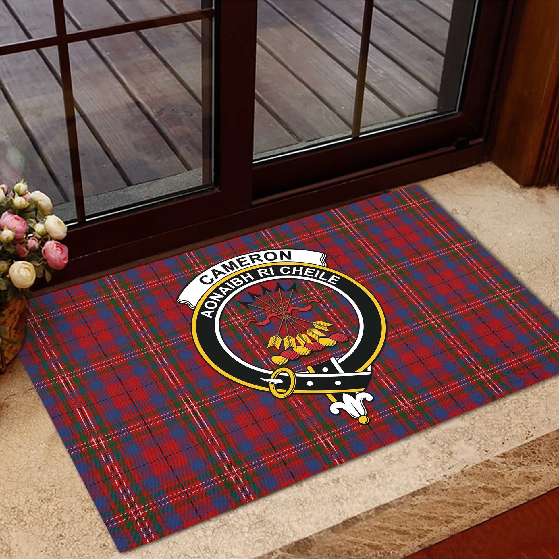 Cameron of Locheil Tartan Door Mat with Family Crest - Tartanvibesclothing