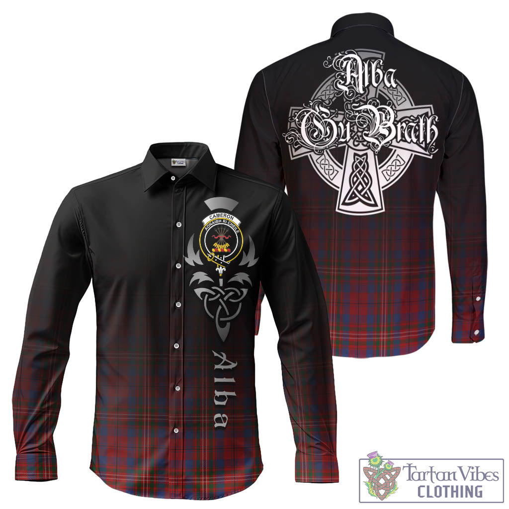 Tartan Vibes Clothing Cameron of Locheil Tartan Long Sleeve Button Up Featuring Alba Gu Brath Family Crest Celtic Inspired