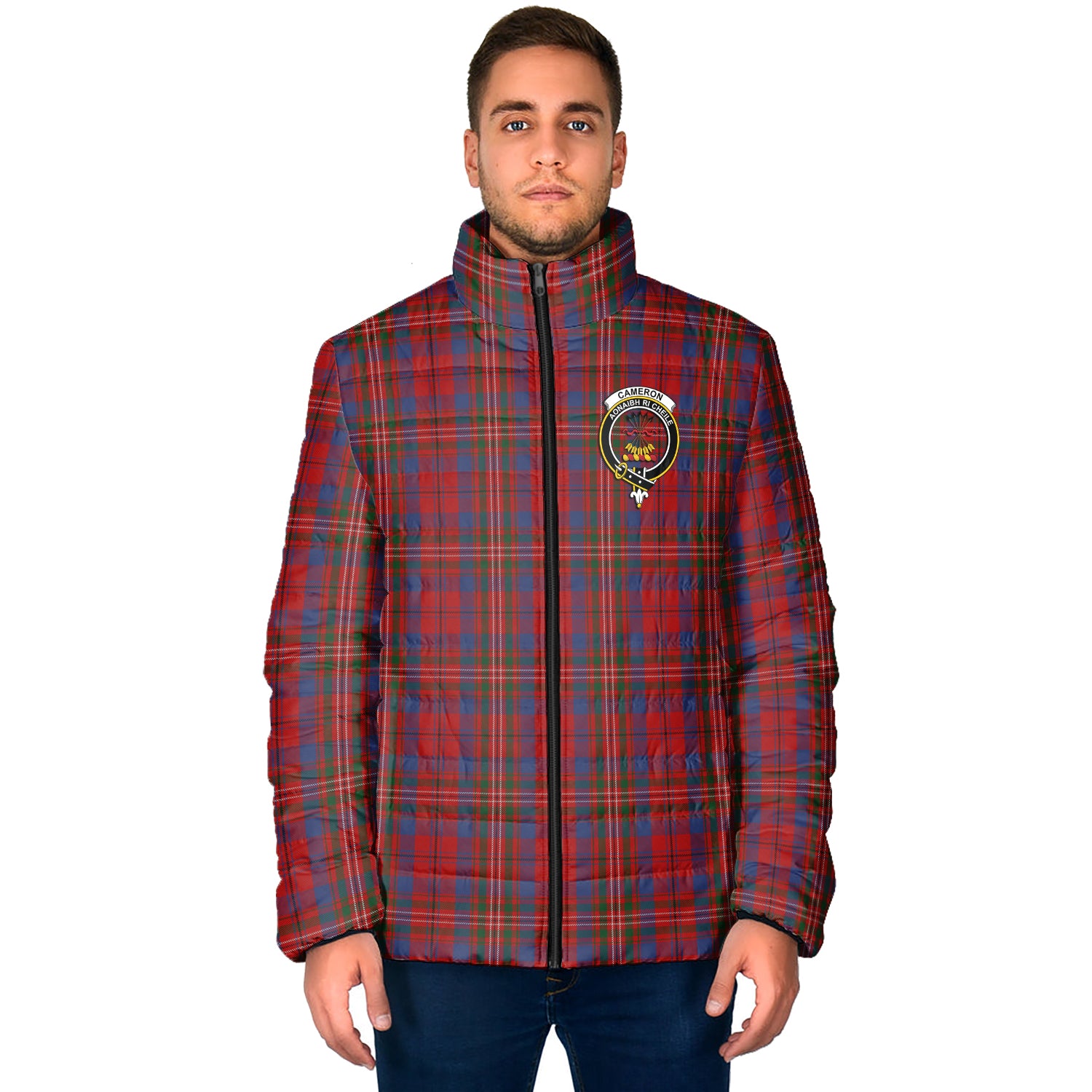 Cameron of Locheil Tartan Padded Jacket with Family Crest - Tartan Vibes Clothing