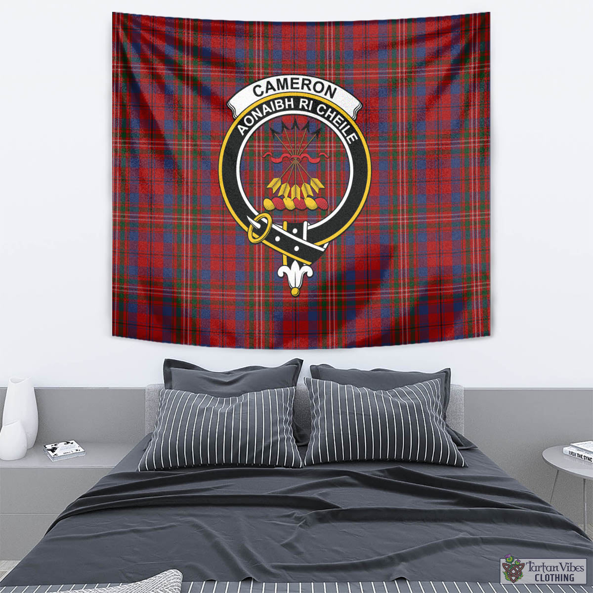 Tartan Vibes Clothing Cameron of Locheil Tartan Tapestry Wall Hanging and Home Decor for Room with Family Crest