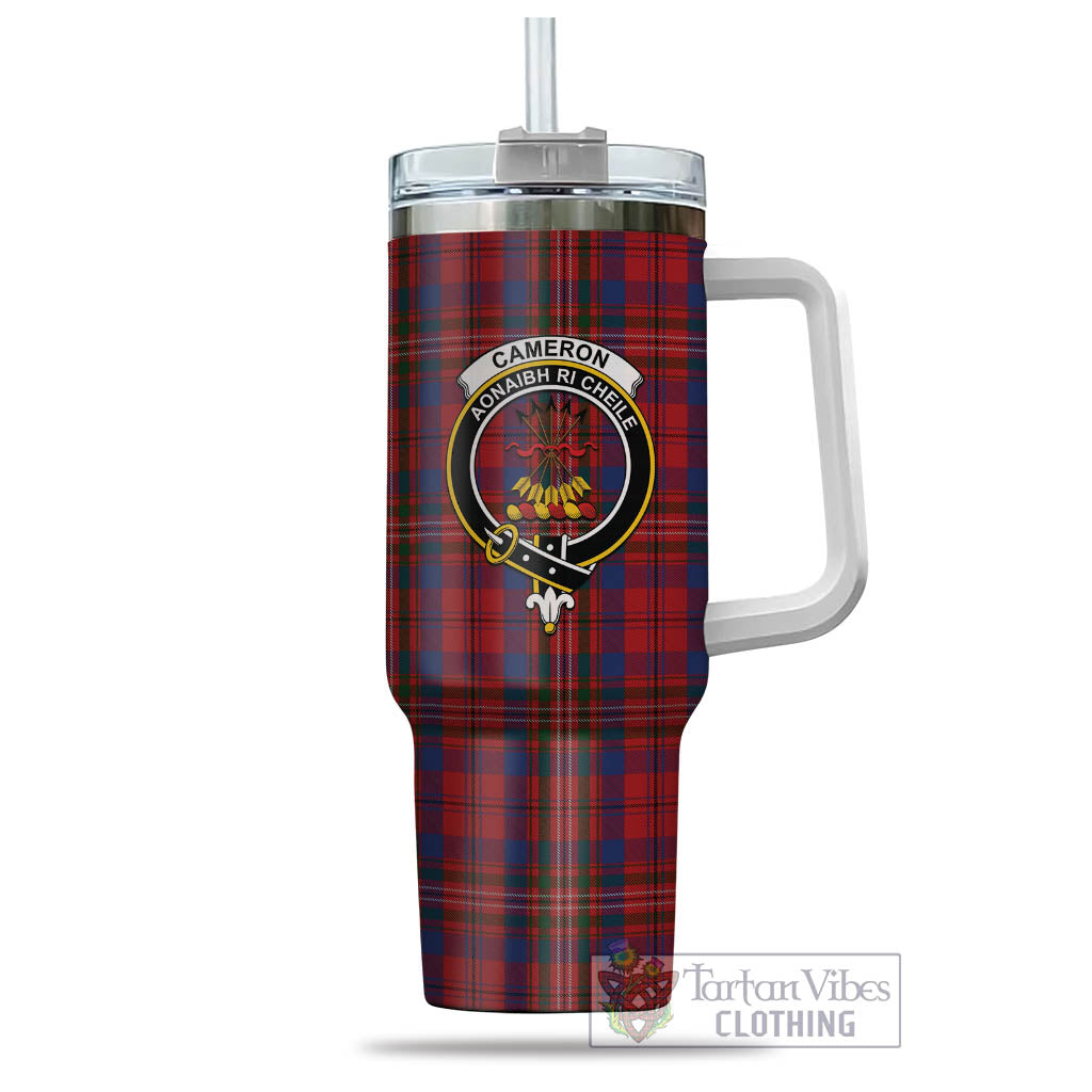 Tartan Vibes Clothing Cameron of Locheil Tartan and Family Crest Tumbler with Handle