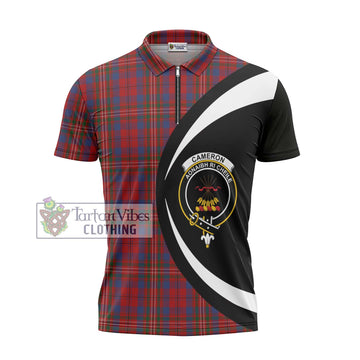 Cameron of Locheil Tartan Zipper Polo Shirt with Family Crest Circle Style