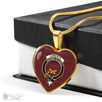 Cameron of Locheil Tartan Heart Necklace with Family Crest