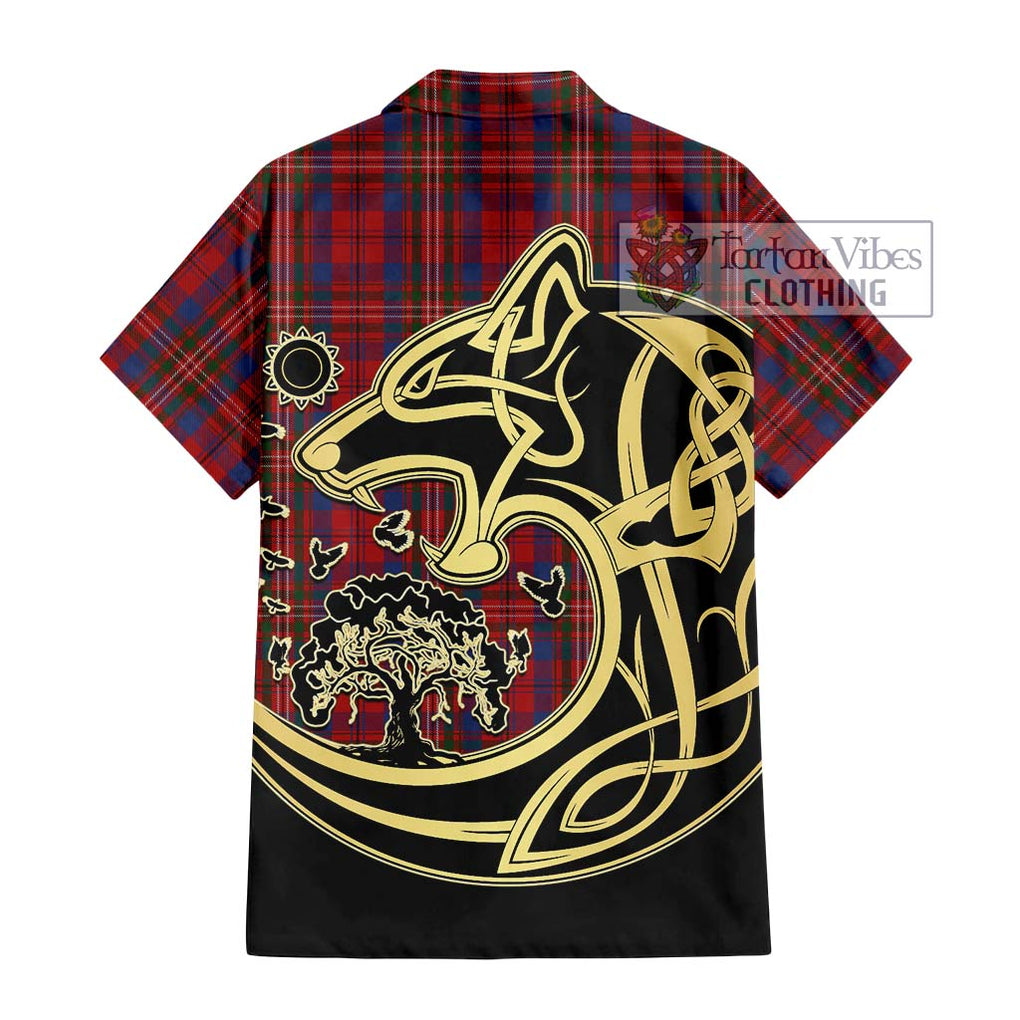 Cameron of Locheil Tartan Short Sleeve Button Shirt with Family Crest Celtic Wolf Style - Tartan Vibes Clothing