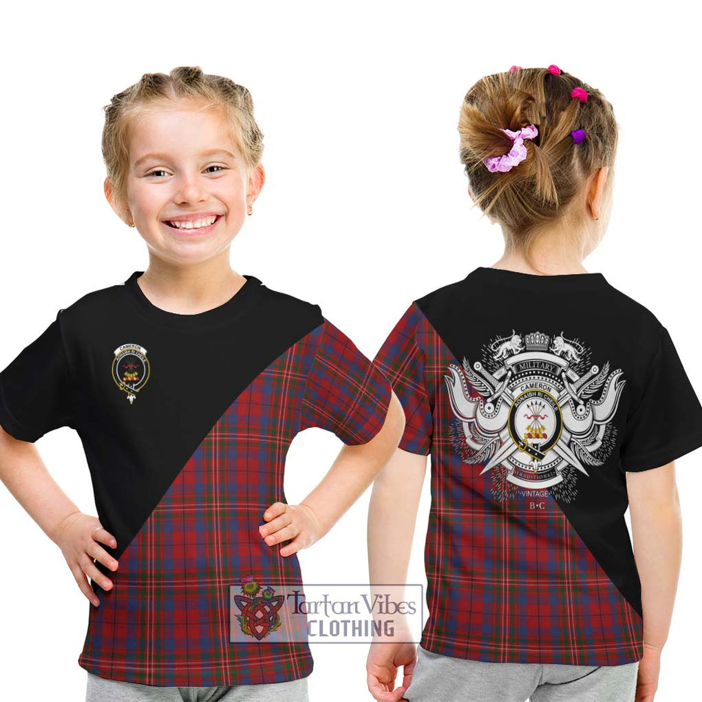 Cameron of Locheil Tartan Kid T-Shirt with Family Crest and Military Logo Style - Tartanvibesclothing Shop