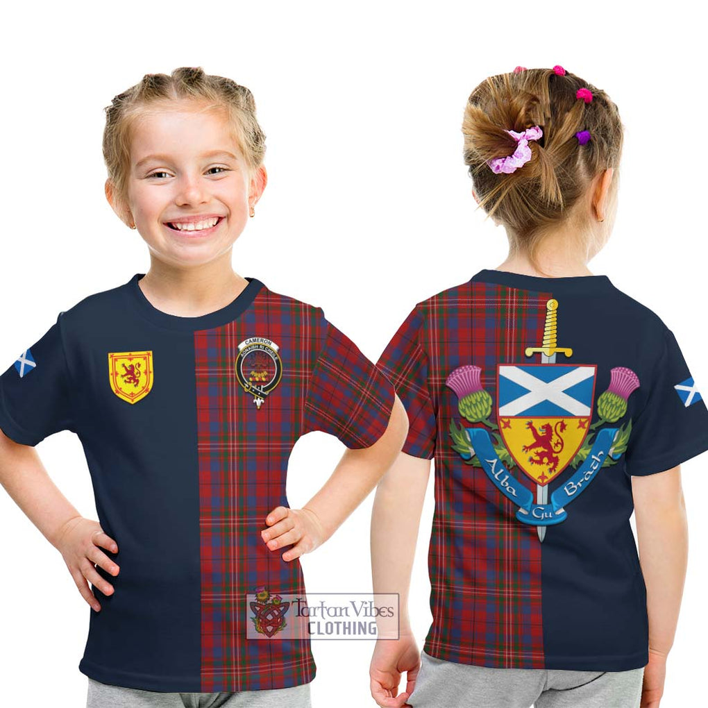 Tartan Vibes Clothing Cameron of Locheil Tartan Kid T-Shirt with Scottish Lion Royal Arm Half Style