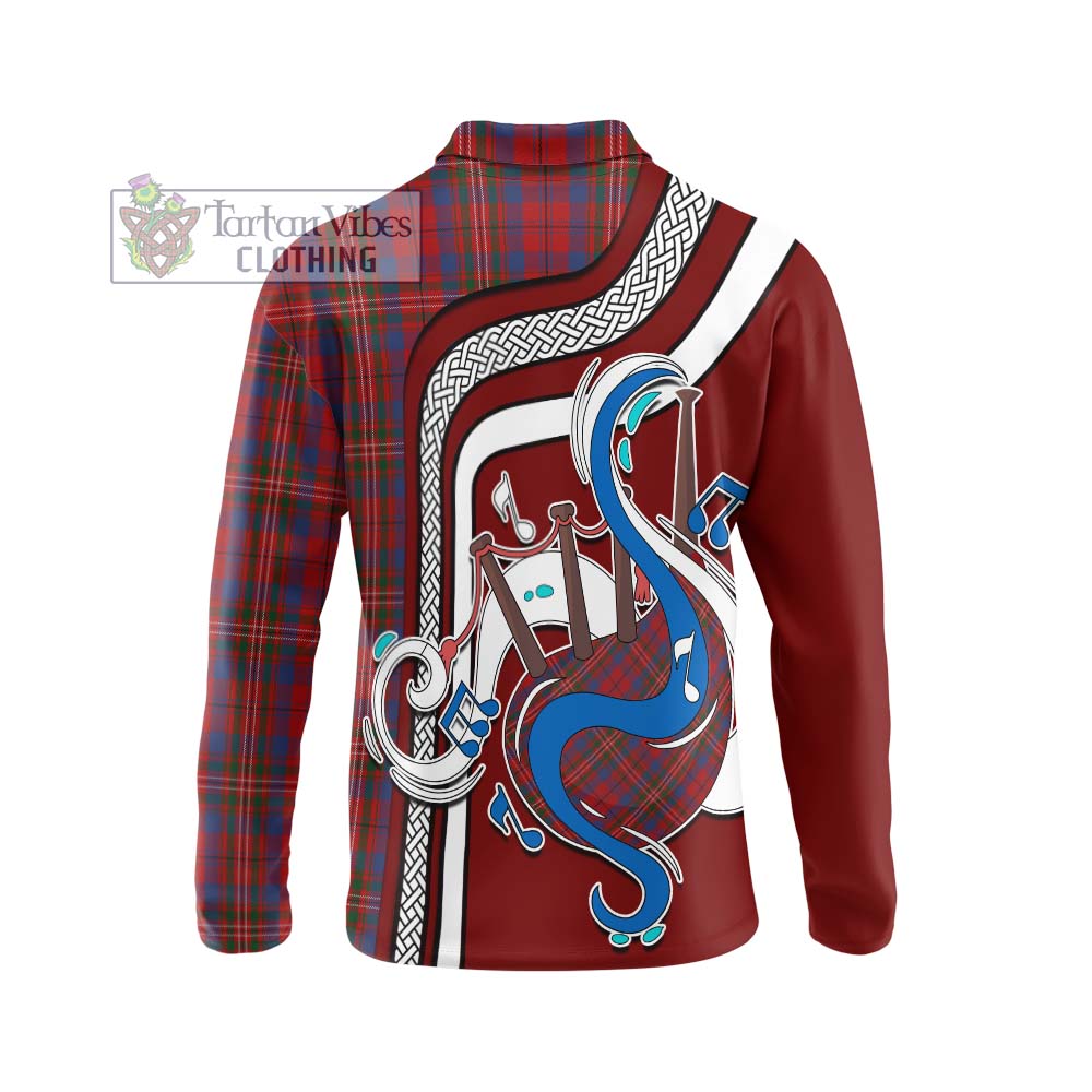 Tartan Vibes Clothing Cameron of Locheil Tartan Long Sleeve Polo Shirt with Epic Bagpipe Style