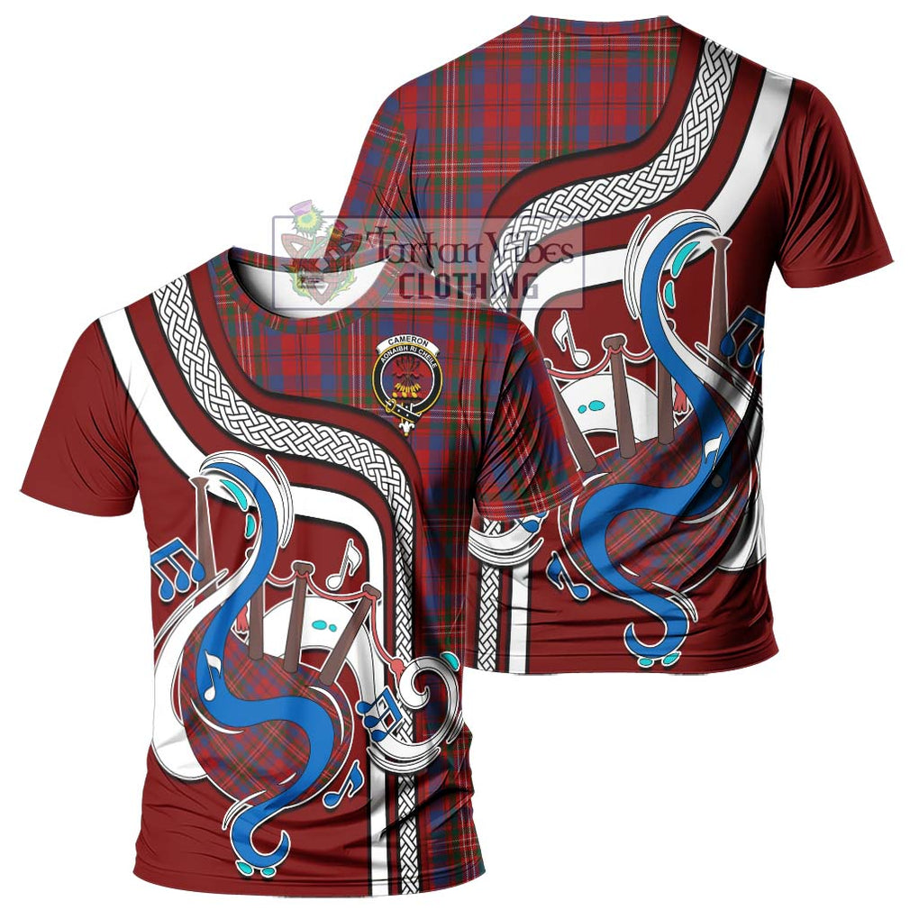 Cameron of Locheil Tartan T-Shirt with Epic Bagpipe Style - Tartanvibesclothing Shop