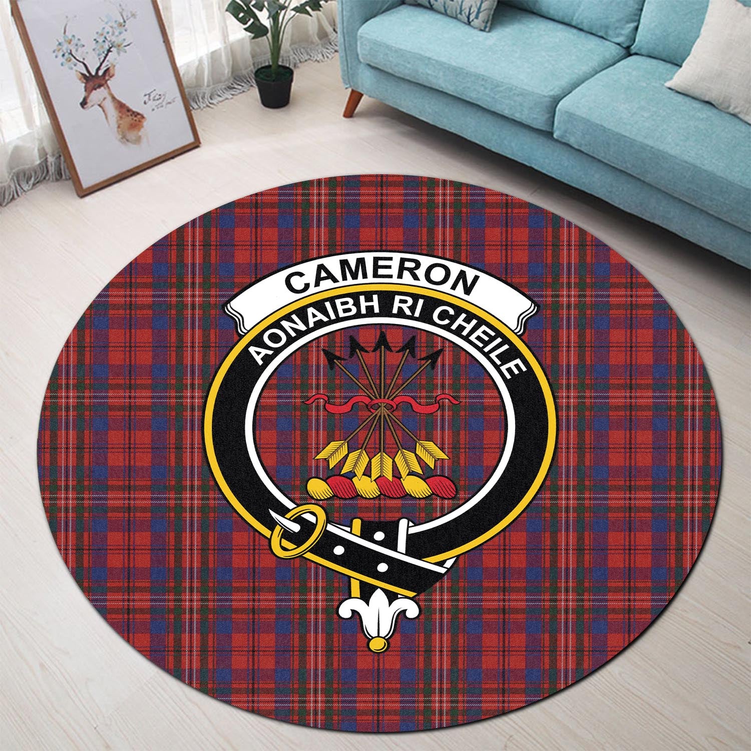 Cameron of Locheil Tartan Round Rug with Family Crest - Tartanvibesclothing