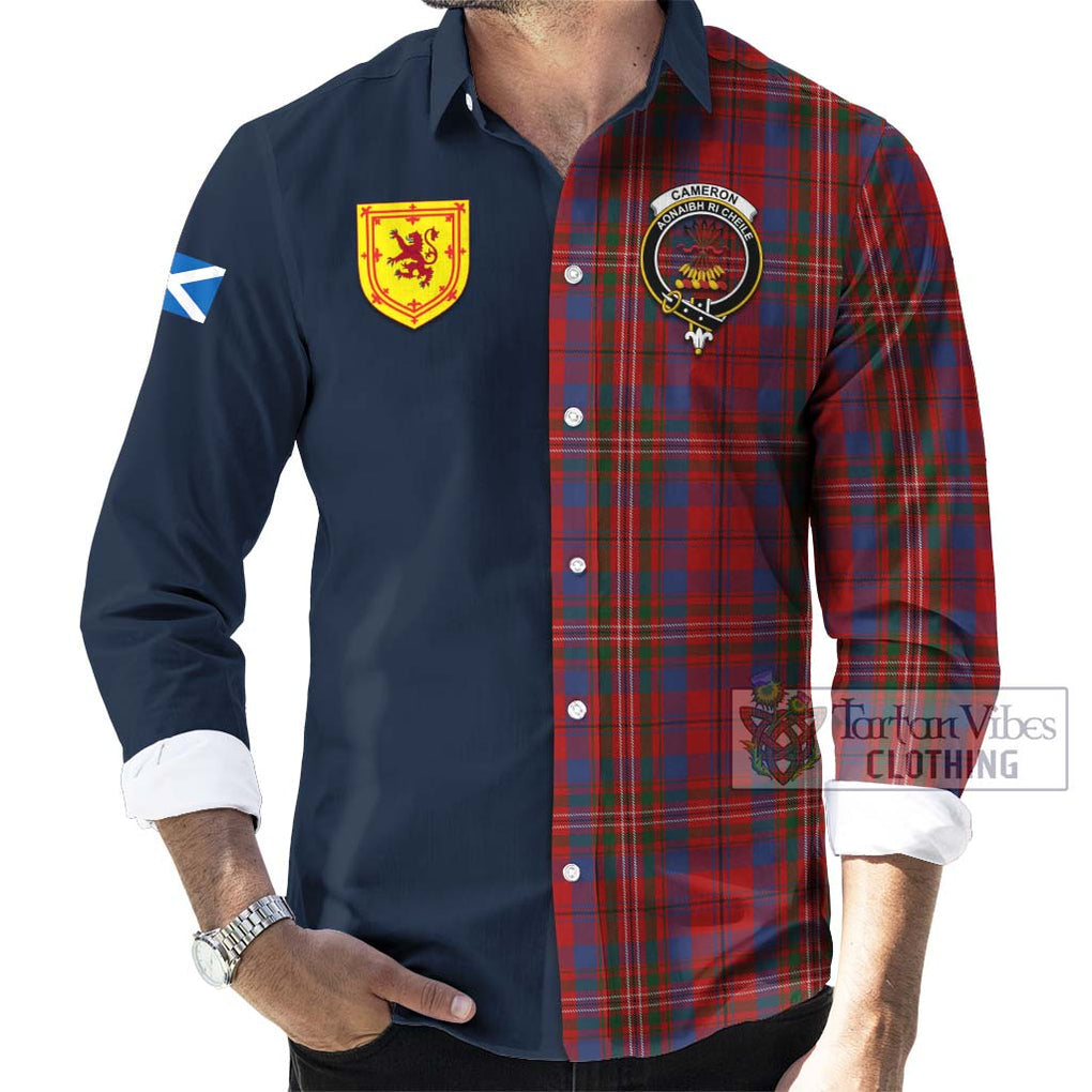 Tartan Vibes Clothing Cameron of Locheil Tartan Long Sleeve Button Shirt with Scottish Lion Royal Arm Half Style