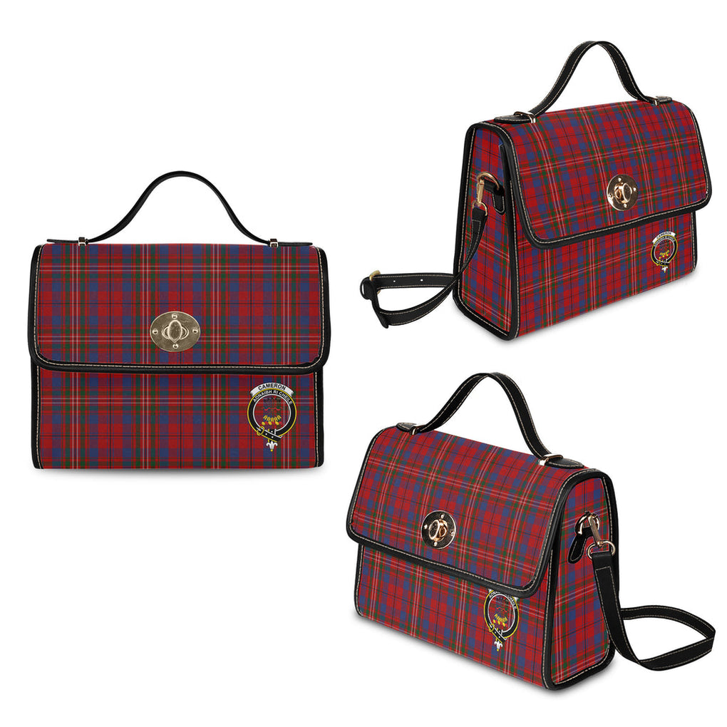 cameron-of-locheil-tartan-leather-strap-waterproof-canvas-bag-with-family-crest