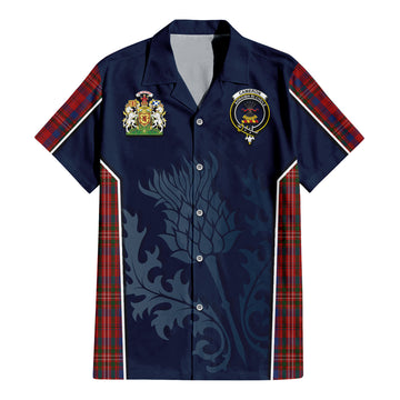 Cameron of Locheil Tartan Short Sleeve Button Up Shirt with Family Crest and Scottish Thistle Vibes Sport Style