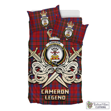 Cameron of Locheil Tartan Bedding Set with Clan Crest and the Golden Sword of Courageous Legacy