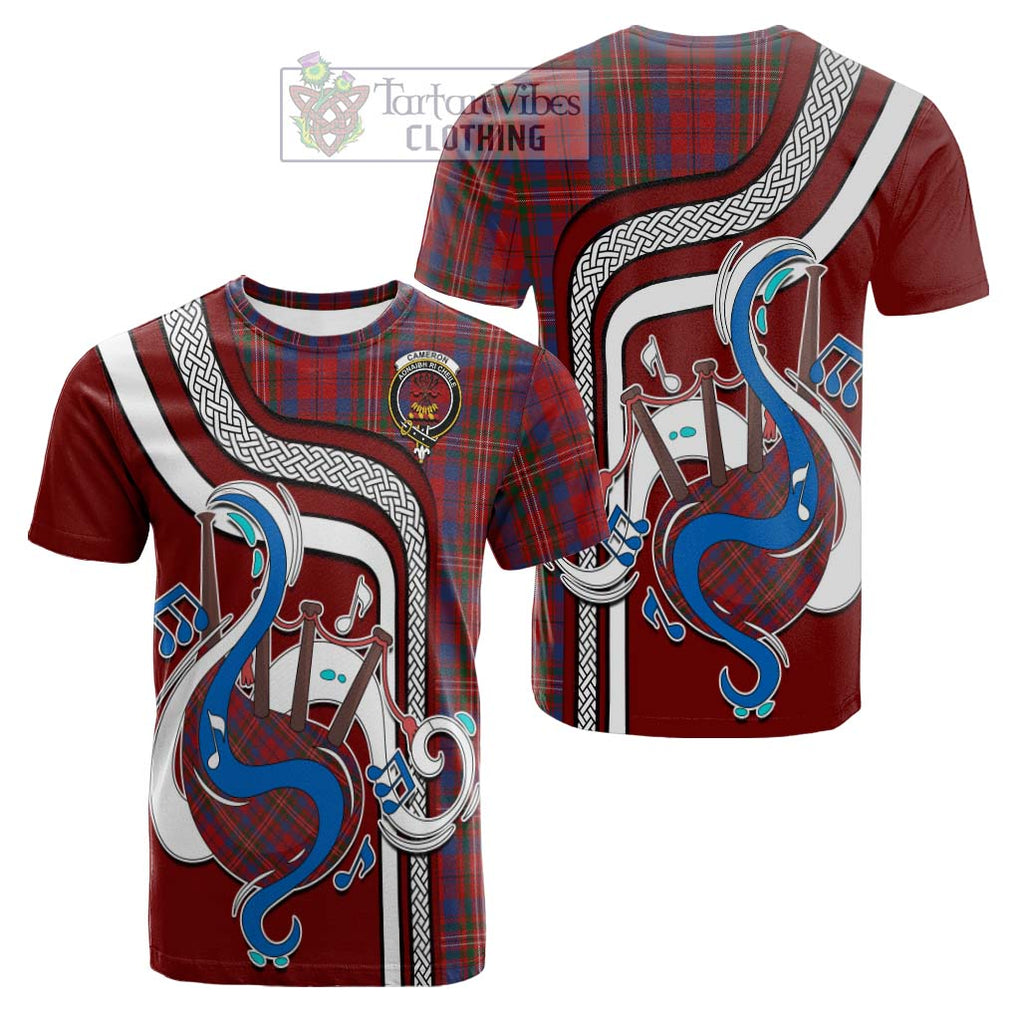 Tartan Vibes Clothing Cameron of Locheil Tartan Cotton T-shirt with Epic Bagpipe Style