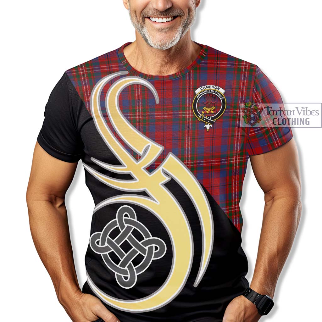 Tartan Vibes Clothing Cameron of Locheil Tartan T-Shirt with Family Crest and Celtic Symbol Style