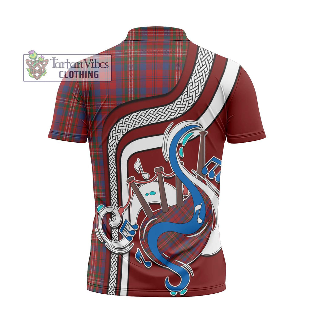 Cameron of Locheil Tartan Zipper Polo Shirt with Epic Bagpipe Style - Tartanvibesclothing Shop