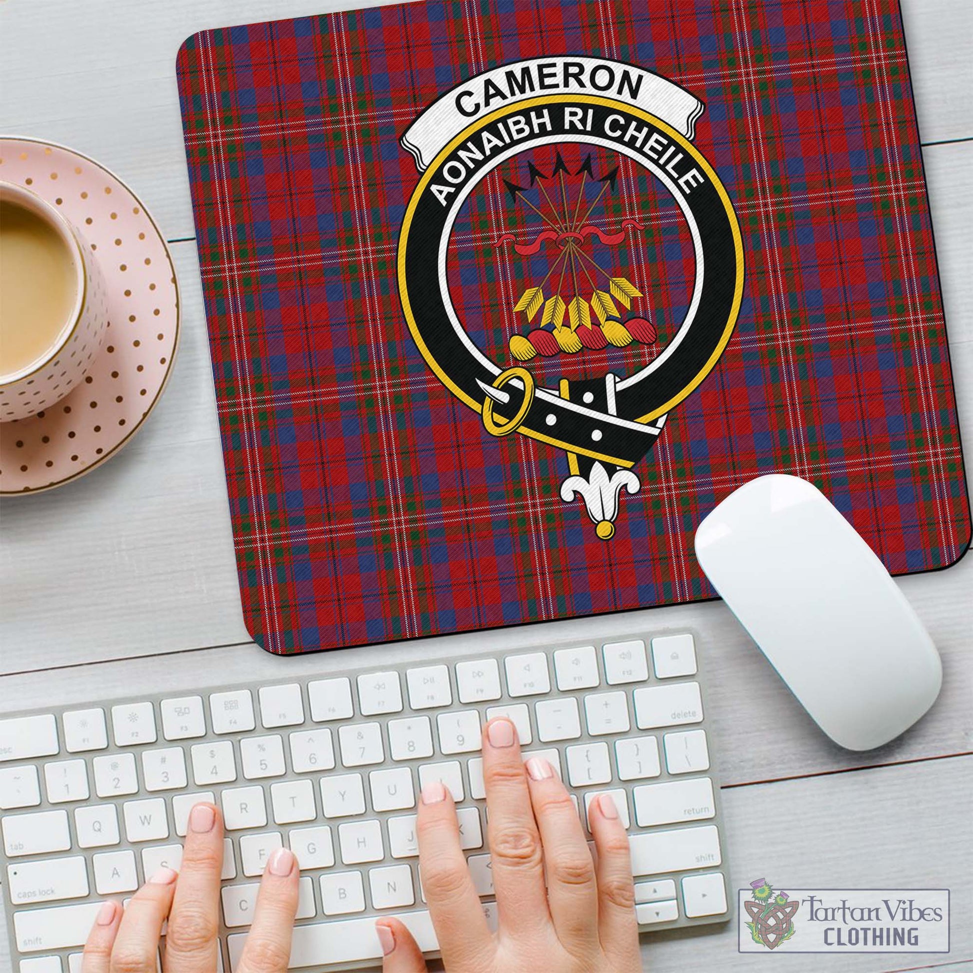 Tartan Vibes Clothing Cameron of Locheil Tartan Mouse Pad with Family Crest