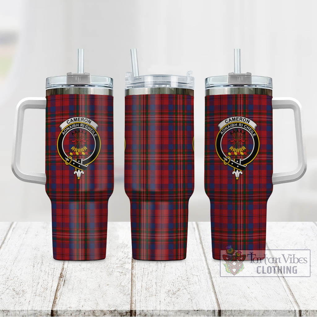 Tartan Vibes Clothing Cameron of Locheil Tartan and Family Crest Tumbler with Handle