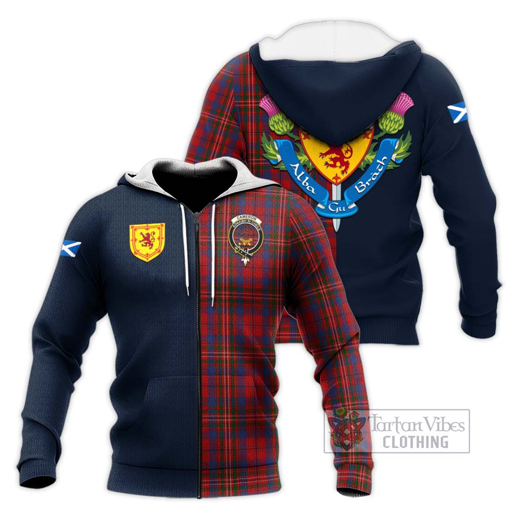 Tartan Vibes Clothing Cameron of Locheil Tartan Knitted Hoodie with Scottish Lion Royal Arm Half Style