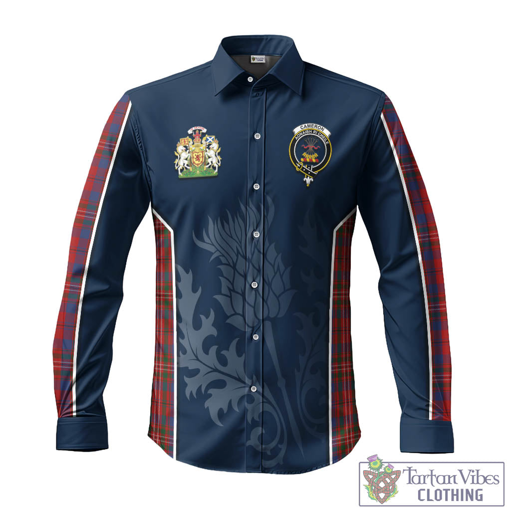 Tartan Vibes Clothing Cameron of Locheil Tartan Long Sleeve Button Up Shirt with Family Crest and Scottish Thistle Vibes Sport Style