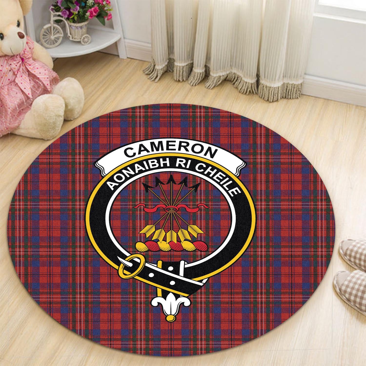 Cameron of Locheil Tartan Round Rug with Family Crest - Tartanvibesclothing