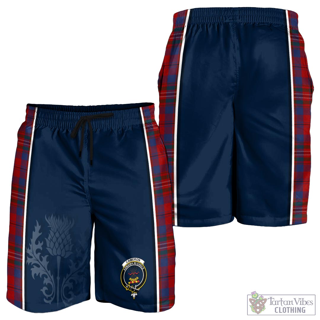 Tartan Vibes Clothing Cameron of Locheil Tartan Men's Shorts with Family Crest and Scottish Thistle Vibes Sport Style