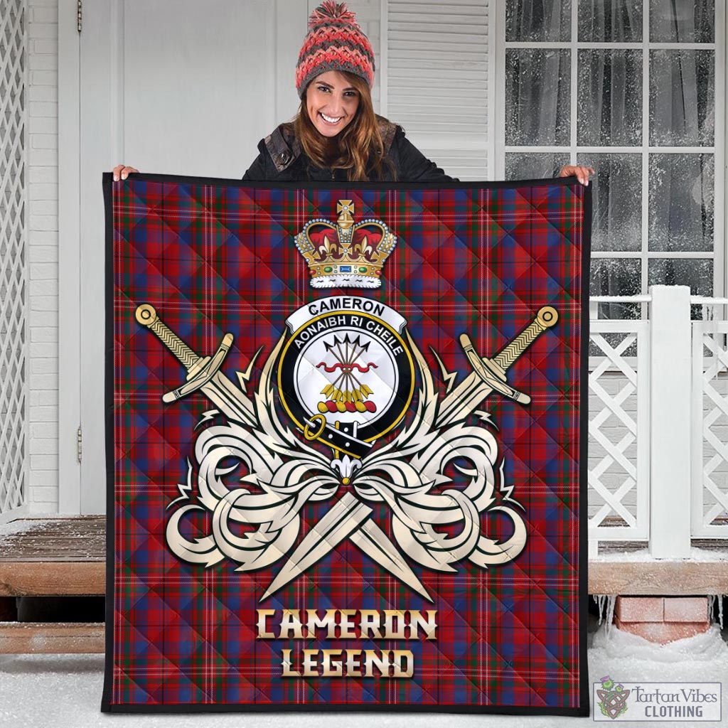 Tartan Vibes Clothing Cameron of Locheil Tartan Quilt with Clan Crest and the Golden Sword of Courageous Legacy